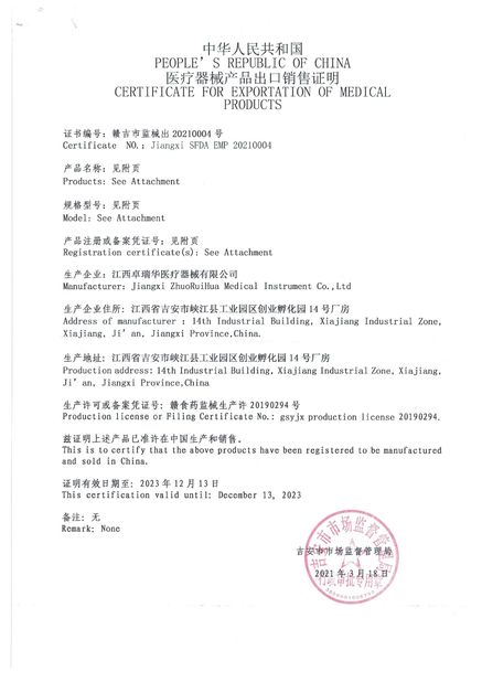 China Jiangxi Zhuoruihua Medical Instrument Co., Ltd. Certificações